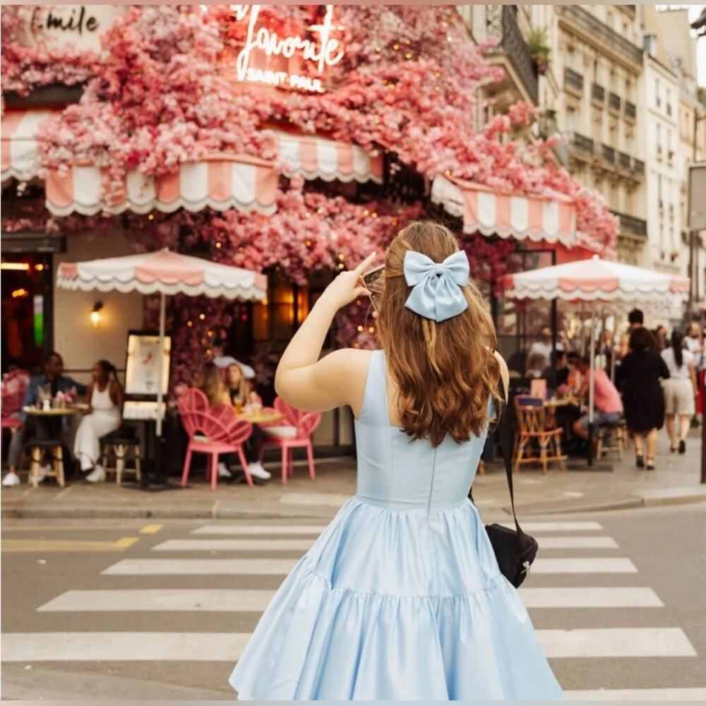 Square-Neck Tiered Mini Dress in Light Blue - Picture 12 of 15